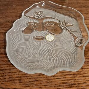 Crystal Clear Candy Dish Santa Face Vintage Embossed Trinket Christmas NWNT